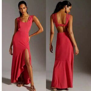 New Anthropologie Maeve Open-Back Knit Maxi Dress Red
